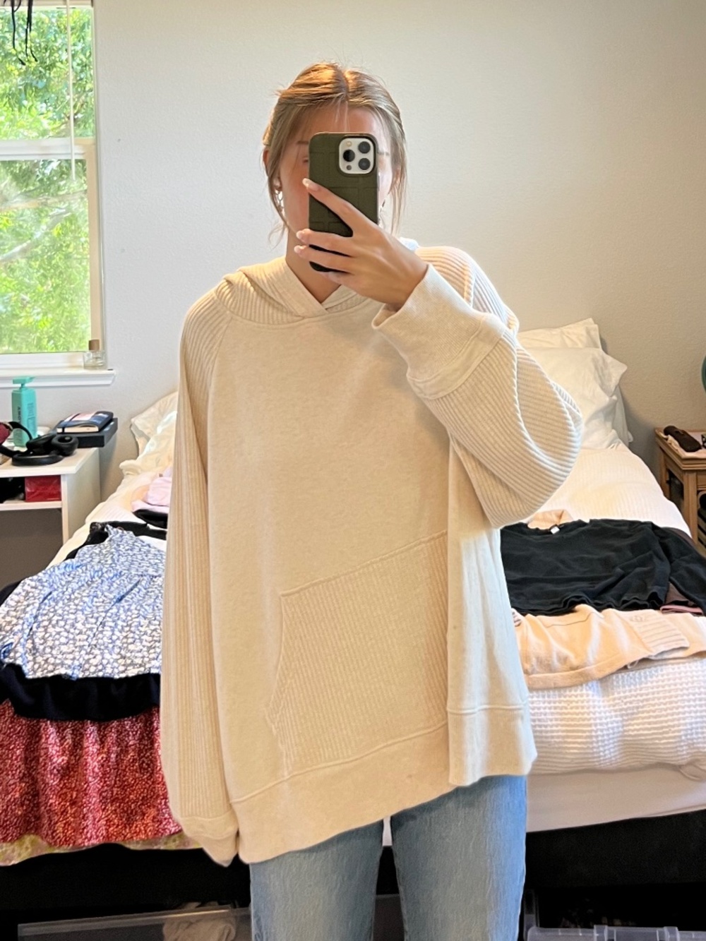 Cream Aerie Knit Detail Hoodie